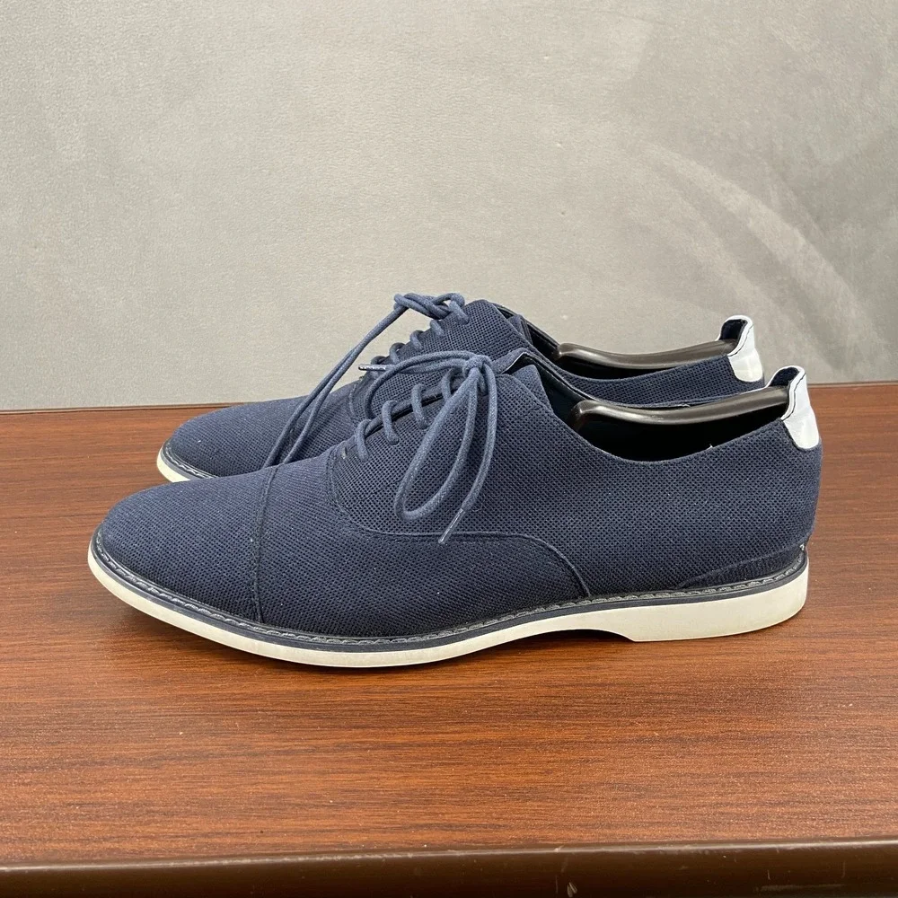 Aldo Nalian Mens US 9.5 Dress Shoes Navy Blue Cap Toe Lace Up Oxford Formal